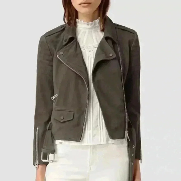 ALLSAINTS Luna Suede Goat Leather Biker Jacket Size 0 - Picture 1 of 6